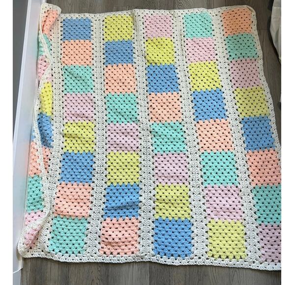 Granny square Crochet Pastel Baby blanket Handmade Baby Blanket Afghan 55”x52” - Picture 4 of 5